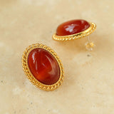 Xpoko Retro 18K Gold Plated Red Onyx Silver Twist Stud Earrings