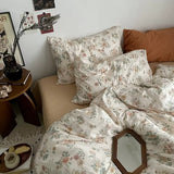 Xpoko Vintage Pale Flowers Print Cotton Bedding Set