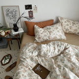 Xpoko Vintage Pale Flowers Print Cotton Bedding Set