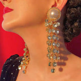 Xpoko Pearl and Crystal Chandelier Earrings in Gold