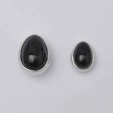 Xpoko Two Tone Onyx and Sterling Silver Pebble Stud Earrings