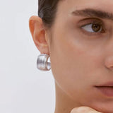 Xpoko Wide Metallic Ribbed Textured Hoop Earrings