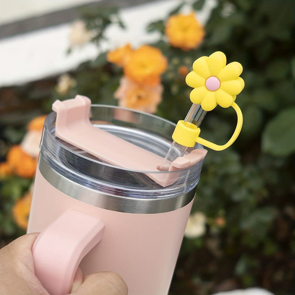 Xpoko 4pcs 0.4in Diameter Cute Silicone Straw Tips Cover Straw Caps For Stanley Cup, Kawaii Flower Dust-Proof Drinking Straw Reusable Straw Tips Lids