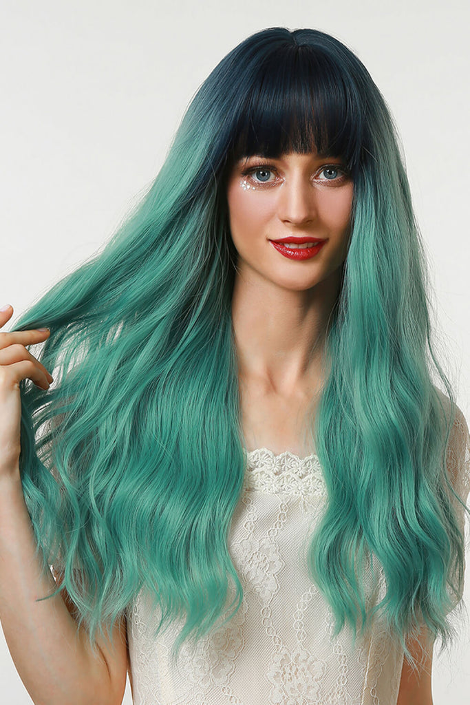 Back to school 13*1" Full-Machine Wigs Synthetic Long Wave 26" in Seafoam Ombre
