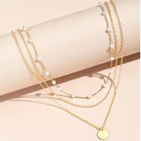 Xpoko Vintage Crystal Faux Pearl Pendant Necklace Clavicle Pearl Chain Layered Collar Necklace Pendant Jewelry