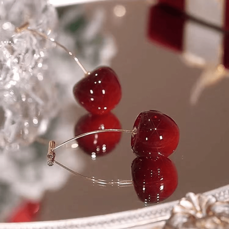 Xpoko Christmas Red Cherry Fruit Earrings Sweet Versatile Niche Ear Jewelry , Ideal choice for Gifts