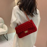 Xpoko Fashion Bags Solid Color Velvet Quilted Bag