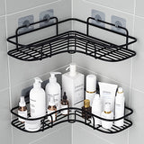 Xpoko - 2pcs Punch-free Shower Corner Caddy, Toilet Corner Shelf, Toiletry Rack, Washroom Triangle Storage Rack, Wall Mounted Storage Rack For Bathroom