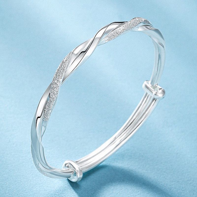 Xpoko - 1pc, 925 Silver Simple Cuff Bracelets, Mobius Nail Sand Bracelet, Round Bangle, Female Jewelry, Bracelet Packs, Birthday Gifts, Holiday Gifts, Mother's Day Gifts, Party Favors