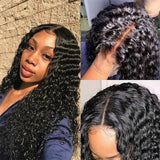 Xpoko - Black Fashion Casual Lace Water Deep Wave Lace Closure Wigs Middle Part Wet and Wavy Wigs