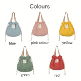 1pc Reusable Drawstring Lunch Bag, Corduroy Hand Bag,for Teenagers And Workers At School, Classroom, Canteen, Back To School, Cosmetic Bag, Storage Bag, Simple Portable Lunch Box Bag, Cute Drawstring Handbag
