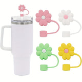 Xpoko 4pcs 0.4in Diameter Cute Silicone Straw Tips Cover Straw Caps For Stanley Cup, Kawaii Flower Dust-Proof Drinking Straw Reusable Straw Tips Lids