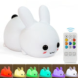 Xpoko - 1pc LED Cute Bunny Night Light, Kawaii Color Changing Super Soft Squishy Silicone Rechargeable Night Light Lamp, A Glowing Rabbit, Birthday Easter Xmas Gift, Used For Camping Party Room Decor