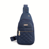 Minimalist Classic Sling Bag. Solid Color Quilted Chest Bag. Women's Zipper Chest Bag