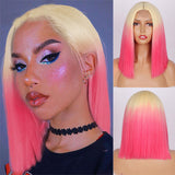 Xpoko - Pink Fashion Casual Gradual Change Patchwork Wigs