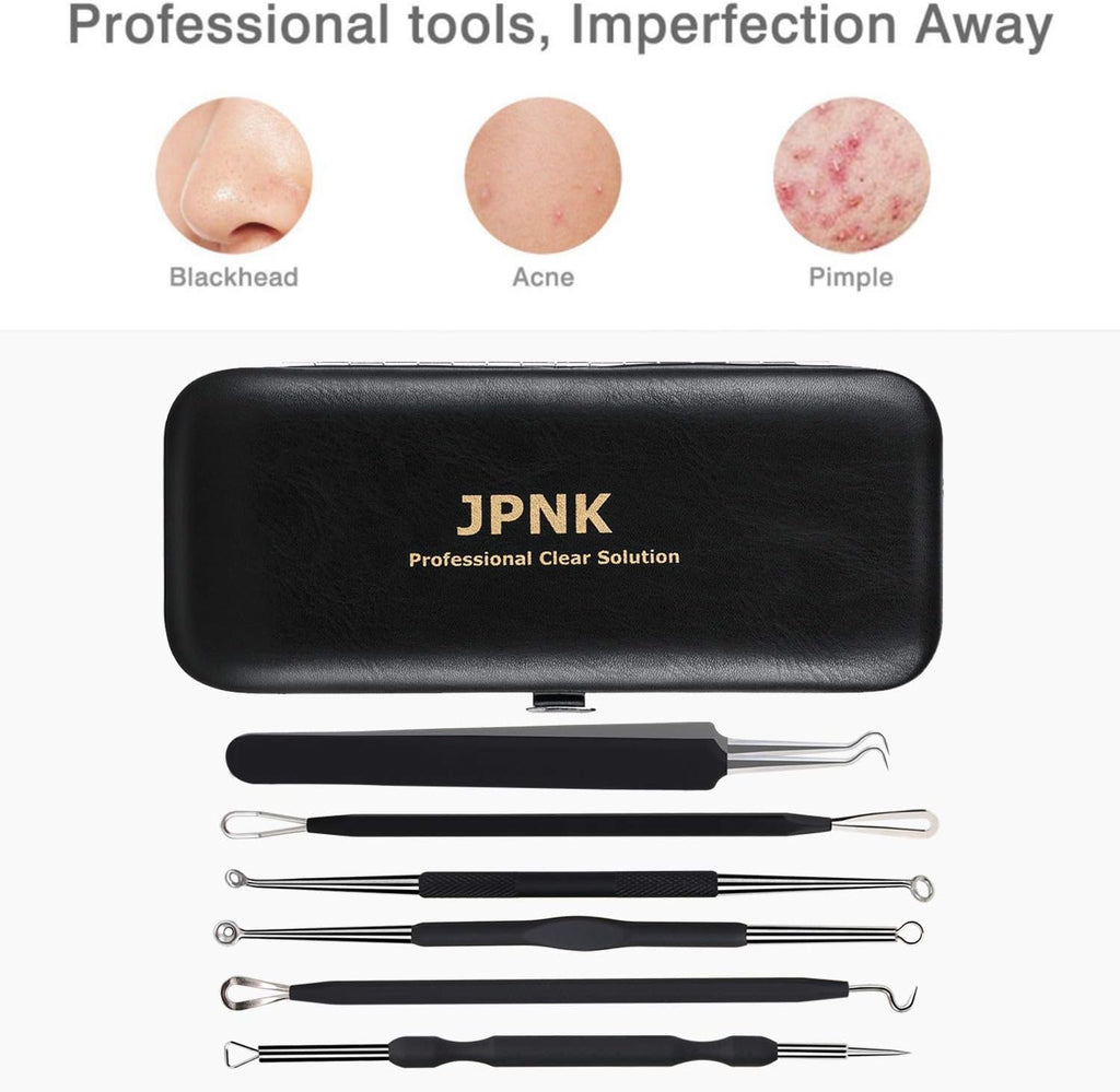 Xpoko Blackhead Remover Tool Comedones Extractor Acne Removal Kit for Blemish, Whitehead Popping, 6 Pcs Zit Removing for Nose Face Tools with a Leather Bag