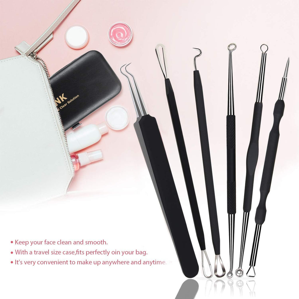 Xpoko Blackhead Remover Tool Comedones Extractor Acne Removal Kit for Blemish, Whitehead Popping, 6 Pcs Zit Removing for Nose Face Tools with a Leather Bag