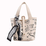 Xpoko Fashion Bags Cartoon Print Silk Scarf Bucket Bag
