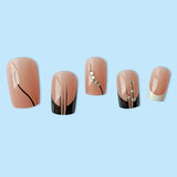 Xpoko - 24 Pcs Pink Ballet False Nails With Glue Detachable French Wearable Press On Nails Acrylic Manicure Tips