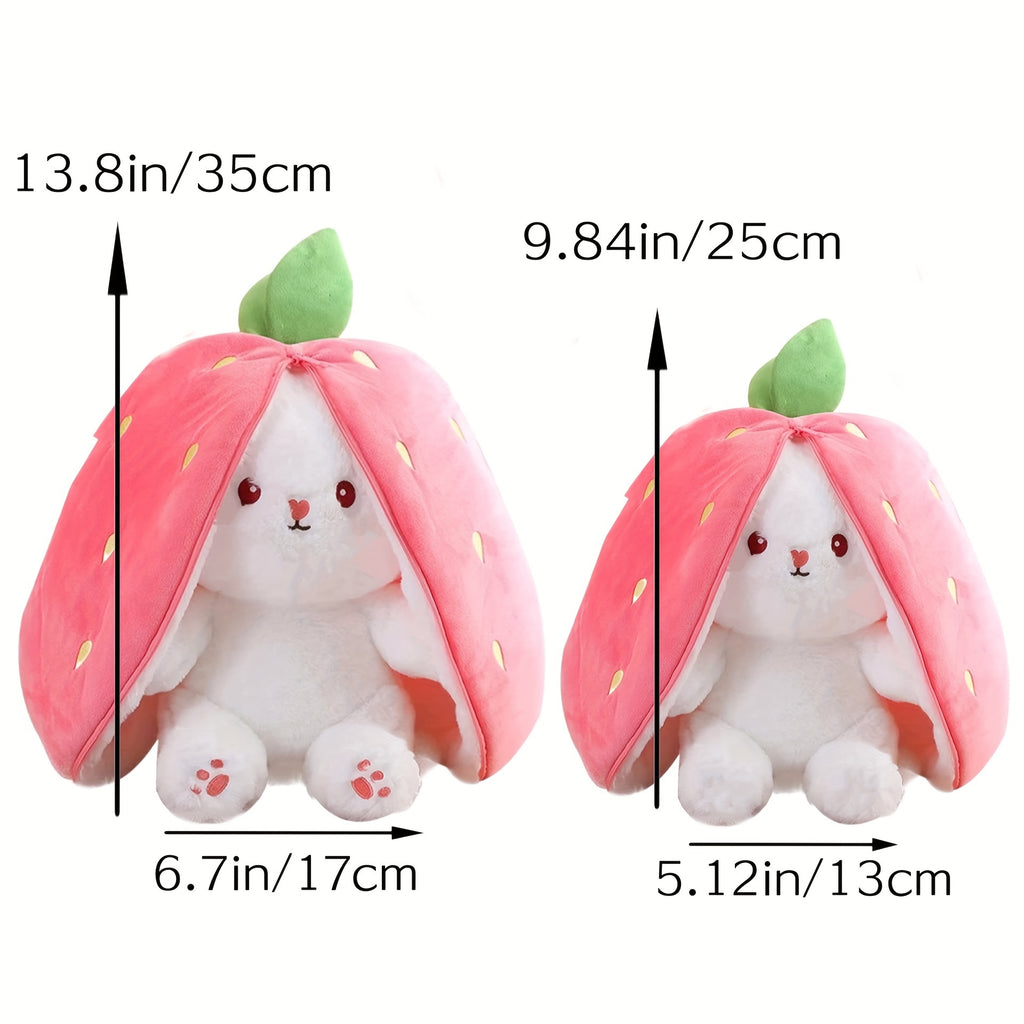 Xpoko - Bunny Stuffed Animal Reversible Cuddle Bunny Stuffed, Strawberry Bunny Transformed Rabbit Plush Zipper, Carrot That Turns Into Ears Bunnies Plushies Toy Cute Stuffy Doll Easter Gift