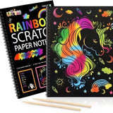 Xpoko - 12-Sheet Rainbow Scratch-Off Notebook Set - Color Drawing Paper Kit For Kids Birthday Games, Party Favors, Christmas & Easter Activities - Perfect Gift For 3-12 Year Old Girls & Boys!