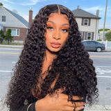Xpoko - Black Fashion Casual Lace Water Deep Wave Lace Closure Wigs Middle Part Wet and Wavy Wigs