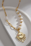 Back to school Evil Eye Pendant Pearl Stainless Steel Necklace