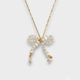Xpoko 2024 New Woman Necklace Elegant FshionPearl Bow Necklace