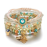 Xpoko Bohemia Multilayer Elastic Weave Bracelets Set For Women Heart Butterfly Evil Eye Beads Combination Bracelet Charm Jewelry Gifts
