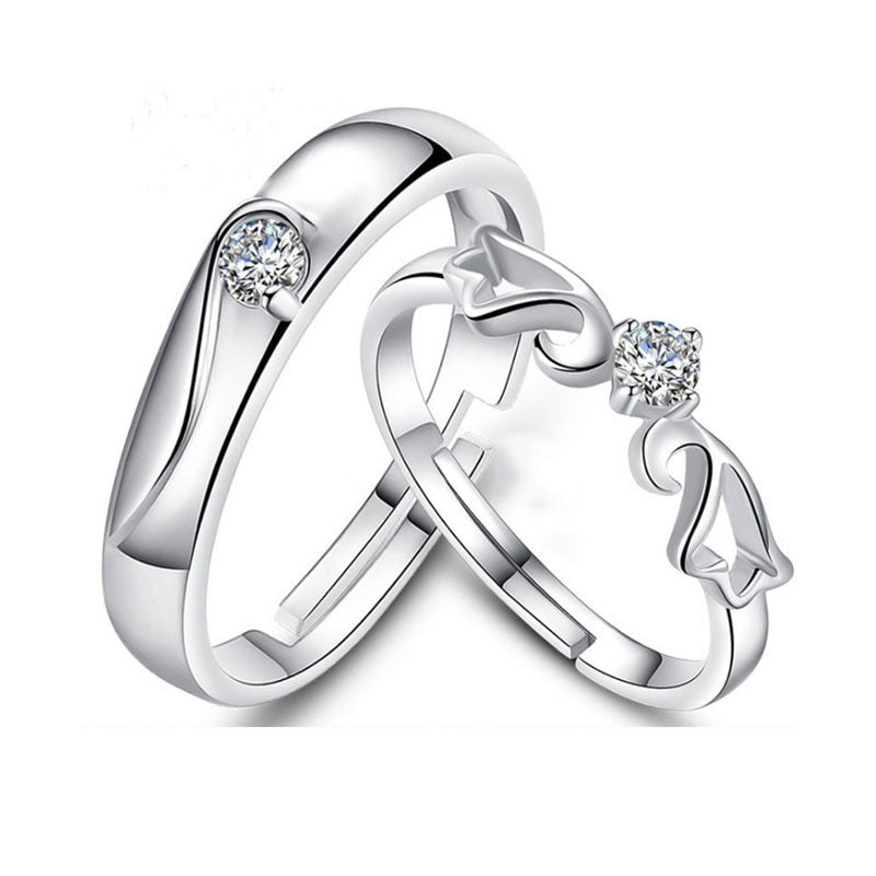 Xpoko New Silver Plated Couple Ring For Lovers Forever Endless Love Heart Zircon Ring Adjustable Open Ring Wedding Engagement Jewelry