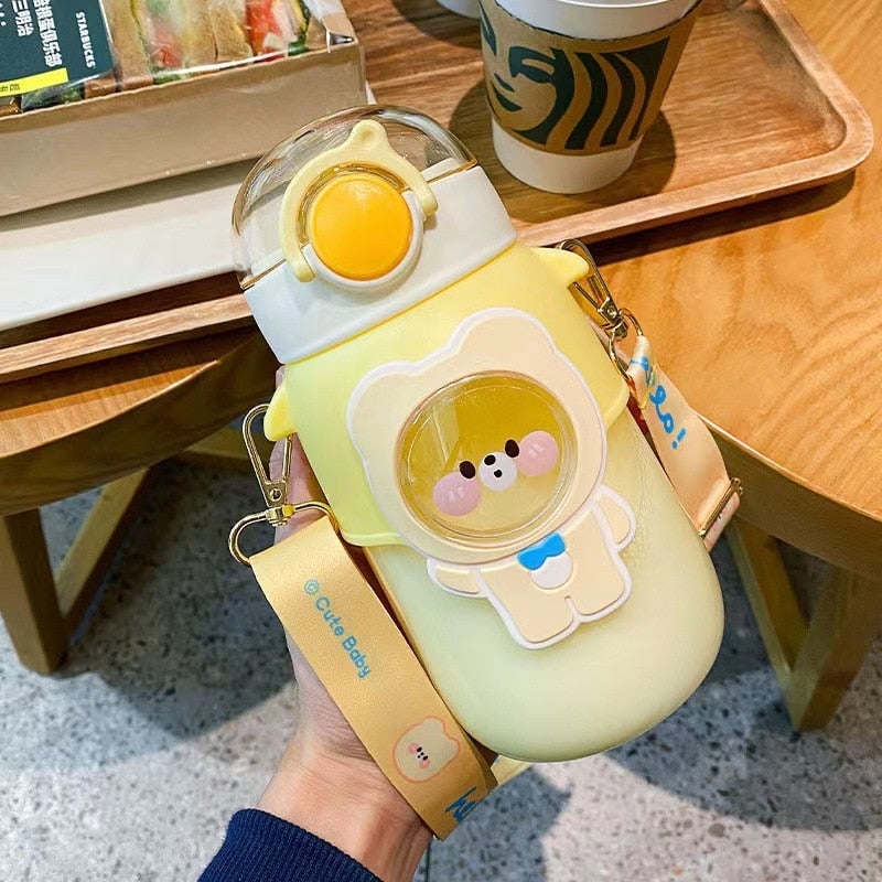 Back to school guide  Water Bottle With Straw Summer Outdoor Travel Drinking Tumbler Portable Cute Cartoon Leak Proof Mug Boys Sport Plastic Cup