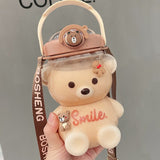 Back to school guide 1000/1400ML Kawaii Water Bottle Summer Bear Kettle Large Capacity Plastic Sport Travel Drinking Mug Cute Outdoor Cup With Straw
