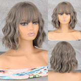 Xpoko Short Wavy Off-White Grey Synthetic Wig Women's Heat-Resistant Natural Half Part Cosplay Party Lolita Wig