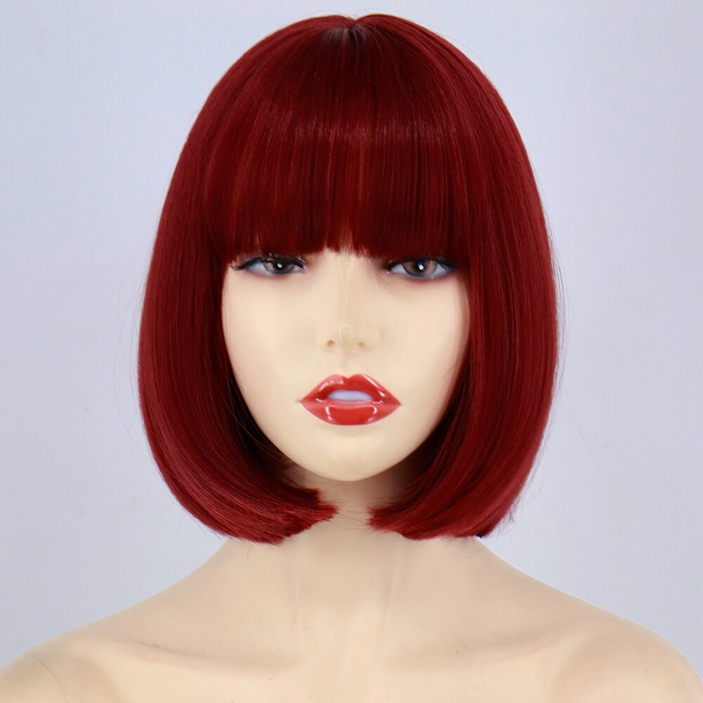 Xpoko Short Black Bob Wig Straight Synthetic Wigs For Women With Bangs Nutural  Heat Resistant Fiber Cosplay Hair