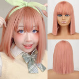 Xpoko Short Orange Straight Bob Wig Synthetic Wigs For Women With Bangs Daily Cosplay Hair Heat Resistant