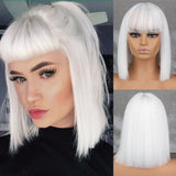 Xpoko Short White Grey Wig For Woman With Bangs Ladies Anime High Temperature Fiber Synthetic Cosplay Lolita Wig