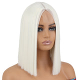 Xpoko Gray And White Female Short Bob Wig Synthetic High Temperature Resistant Wig Middle Part Wine Red Cosplay Wig