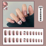 24pcs/set Aurora Shiny Fake Nails Detachable False Nail Pink Yellow Sharp French Nail Art Gradient Press On Nail Tips