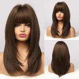 Medium Straight Bob Synthetic Wig With Bangs Blonde Honey Wigs For Women Cosplay Daily Hair Wig Heat Resistant Fiber