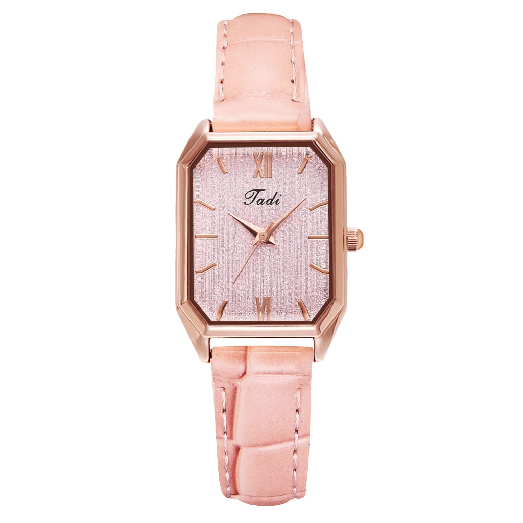 Xpoko Watches Women Square Rose Gold Dial Wrist Watches Leather Strap Fashion Brand Watches Female Ladies Quartz Clock Reloj Mujer