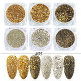 6Pcs Iridescent Glitter Opal Powder Nail Mylar Flakes Aurora Shatter Glass Nail Flakies Mermaid Sequins Manicure GLJG01-06