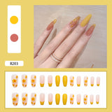 24Pcs Heart Gradient Designs False Nails French Long Ballet Line Bow Coffin Fake Nail Artificial Full Cover Nail Art Tips Z143