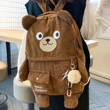 Fashion Women Corduroy Backpack Bear Design Travel Bagpack Female Mochila For Teenager Girl School Bag Black Rucksack