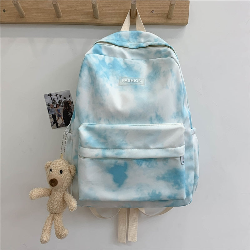 Xpoko New Tie-Dye Canvas Women Backpack Female Lovely Travel Bag Teenage Girls High Quality Schoolbag Lady's Knapsack Small Book Bag