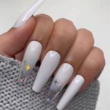 Reusable Glossy Ombre Gray Long Coffin Acrylic 24pcs Set with Glue Press on Fake Nails JP905