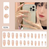 24pcs Gradient Cherry False Nails Tips Coffin Press On Nail with Butterfly Print Design Girl DIY Nail Patch Removable Fake Nails