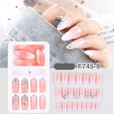 24Pcs/Box Detachable Gradient Transparent False Nails Pink Butterfly Rhinestone Stiletto Sharp Fake Nails Full Cover Manicure