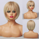 Synthetic Short Straight BOb Wigs with Bangs for Women Girls Natural Ombre Black Brown False Hair Heat Resistant Fiber