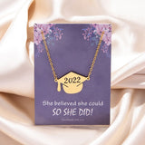 Class of 2022 Graduate Necklace Jewelry Gold Silver Color Stainless Steel Graduation Hat Pendant Necklaces With Card Gifts