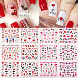 12pcs Valentines Heart Letter Flower Sliders for Nails Manicuring Nail Art Decoration Water Decals Sticker Tips